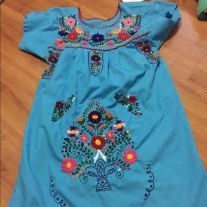 Blue Mexican embroidered dress